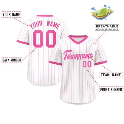 Custom White Pink Stripe Fashion Authentic Pullover Baseball Jersey