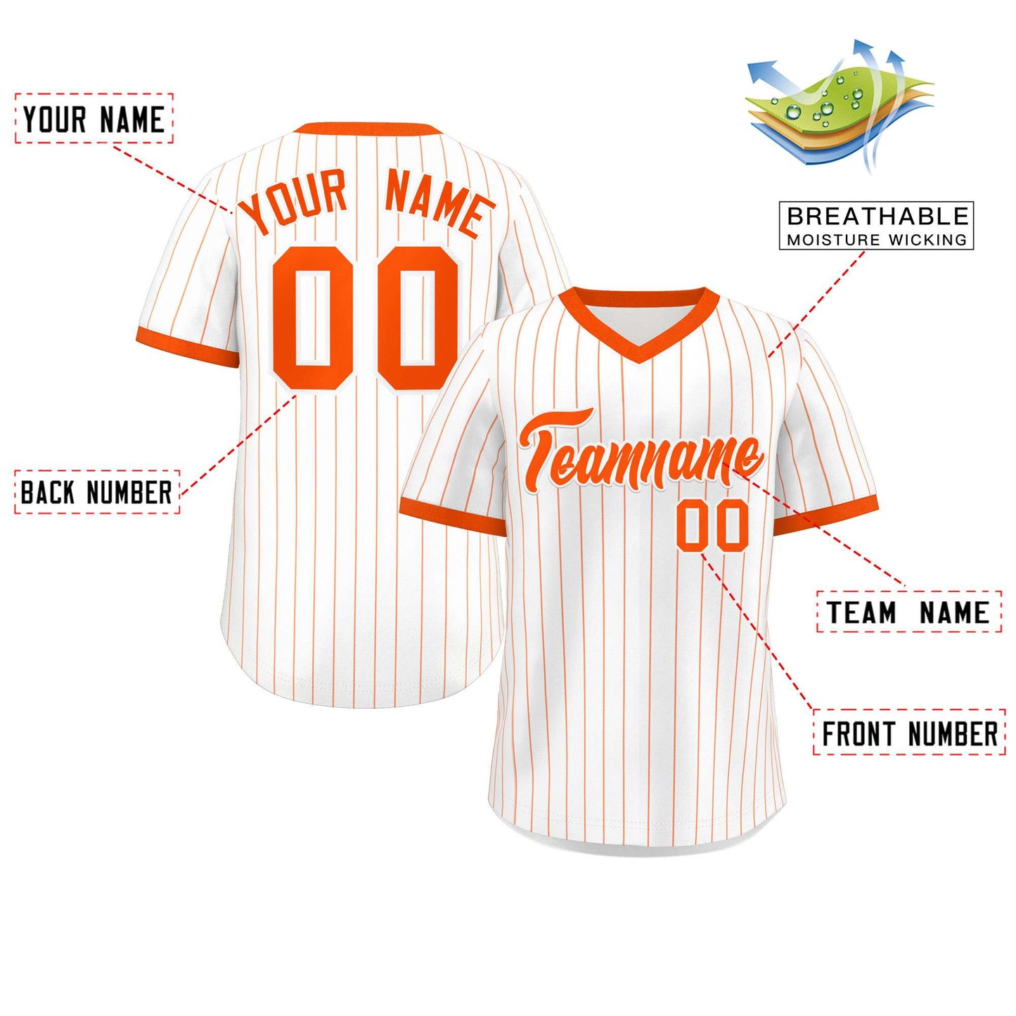 Custom White Orange Stripe Fashion Authentic Pullover Baseball Jersey