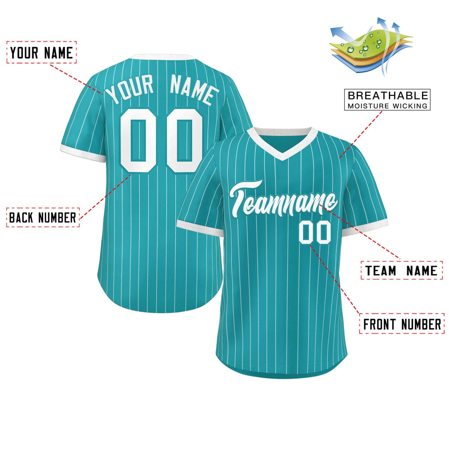 Custom Aqua White Stripe Fashion Authentic Pullover Baseball Jersey