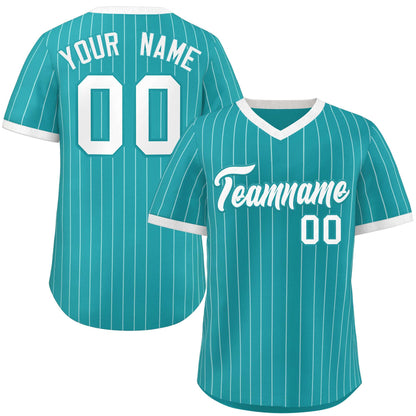 Custom Aqua White Stripe Fashion Authentic Pullover Baseball Jersey