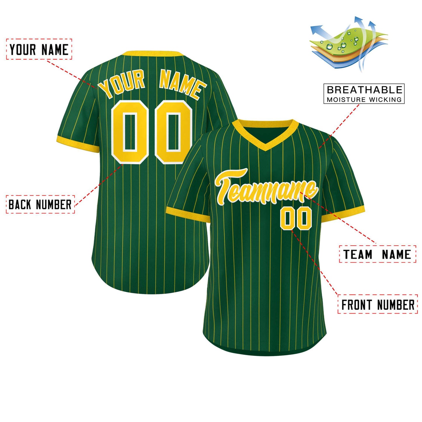 Custom Green Gold Stripe Fashion Authentic Pullover Baseball Jersey