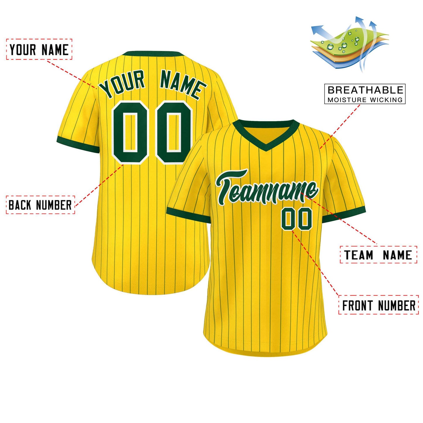 Custom Gold Green Stripe Fashion Authentic Pullover Baseball Jersey