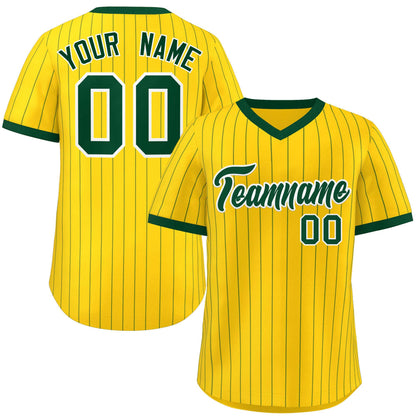 Custom Gold Green Stripe Fashion Authentic Pullover Baseball Jersey