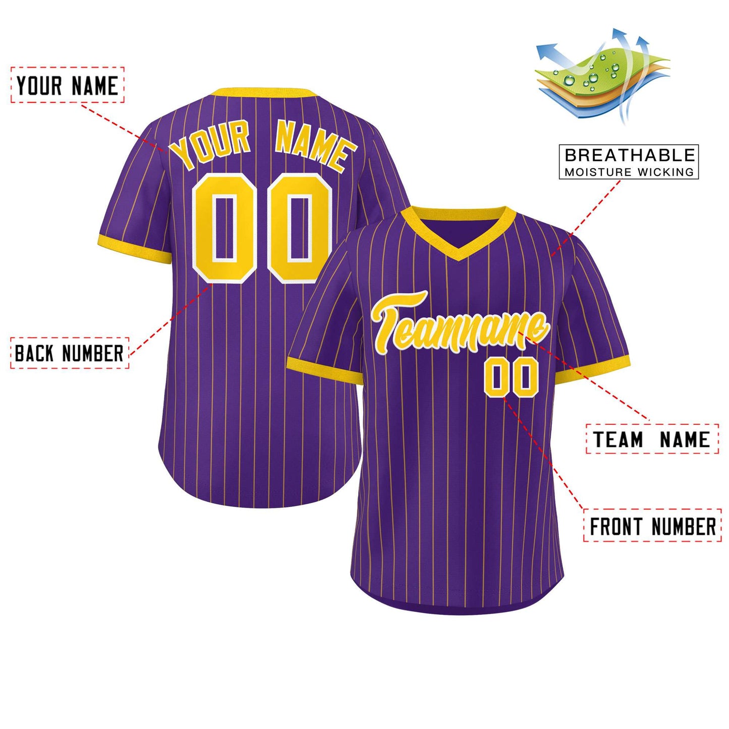 Custom Purple Gold Stripe Fashion Authentic Pullover Baseball Jersey