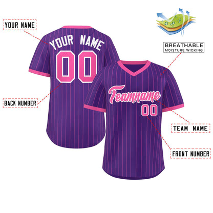 Custom Purple Pink Stripe Fashion Authentic Pullover Baseball Jersey