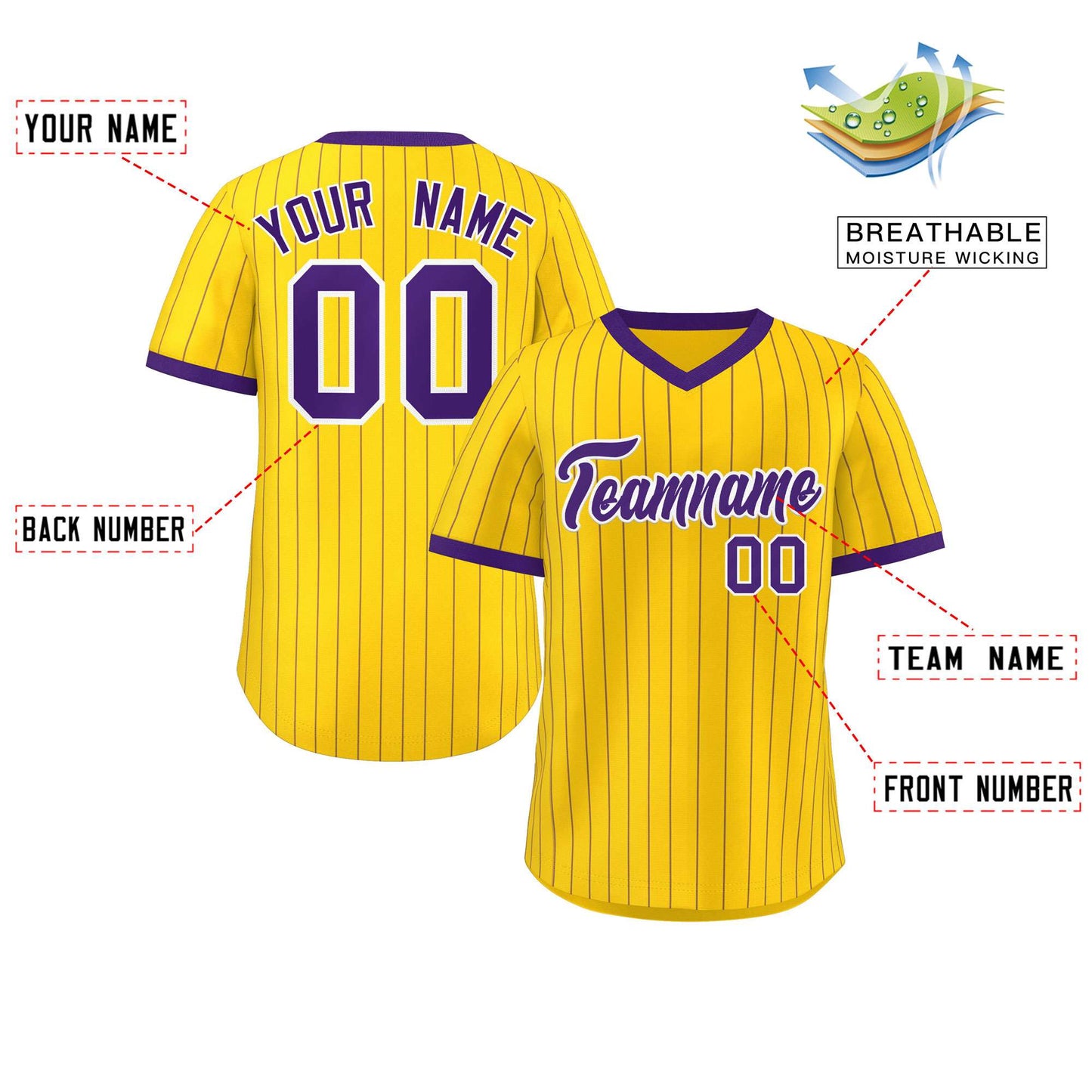 Custom Gold Purple Stripe Fashion Authentic Pullover Baseball Jersey