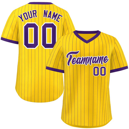 Custom Gold Purple Stripe Fashion Authentic Pullover Baseball Jersey