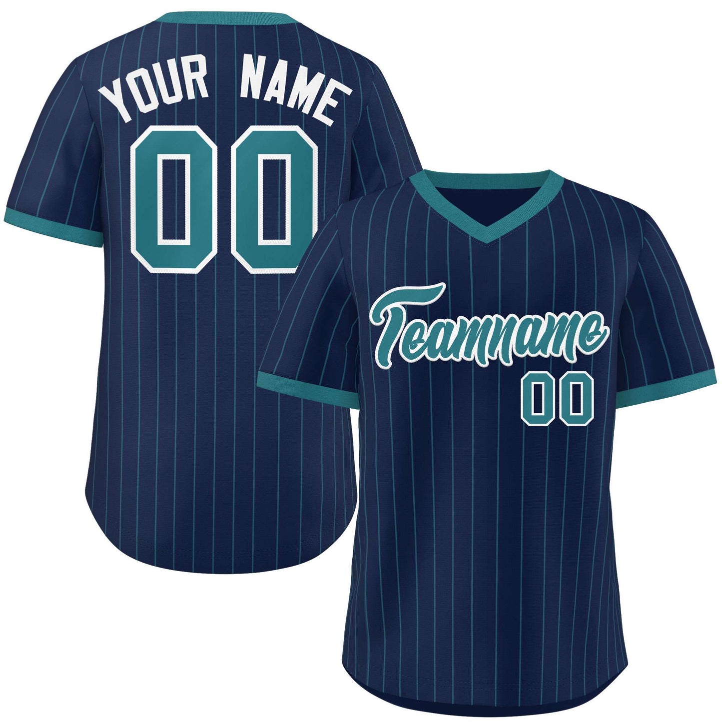 Custom Navy Aqua Stripe Fashion Authentic Pullover Baseball Jersey