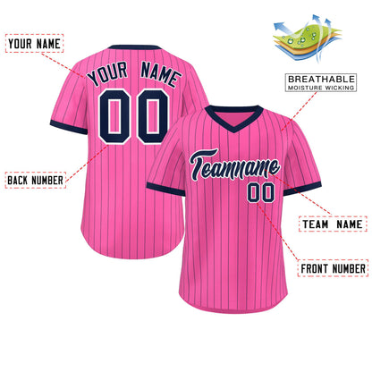 Custom Pink Navy Stripe Fashion Authentic Pullover Baseball Jersey