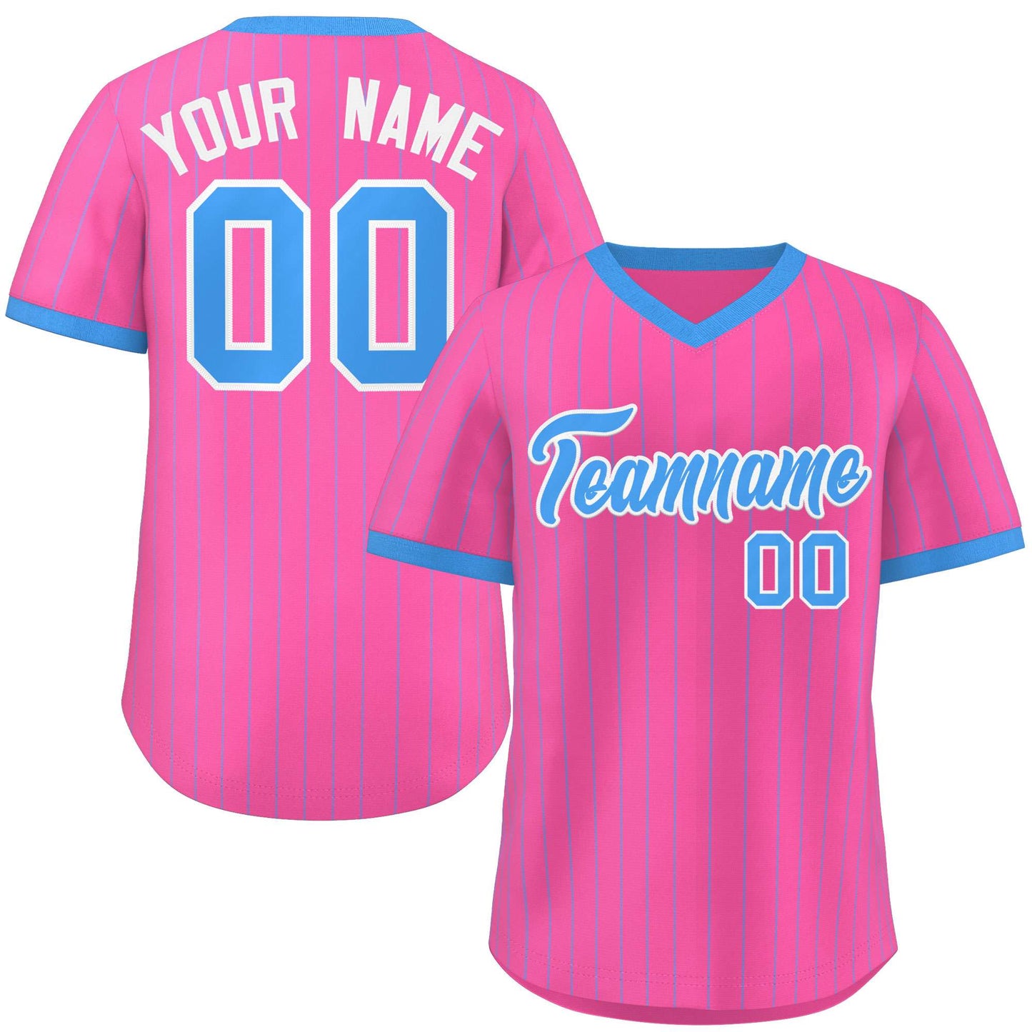 Custom Pink Powder Blue Stripe Fashion Authentic Pullover Baseball Jersey