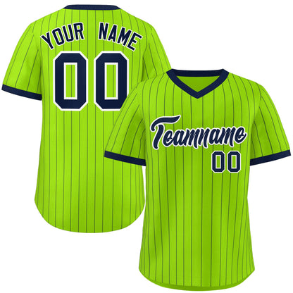 Custom Neon Green Navy Stripe Fashion Authentic Pullover Baseball Jersey