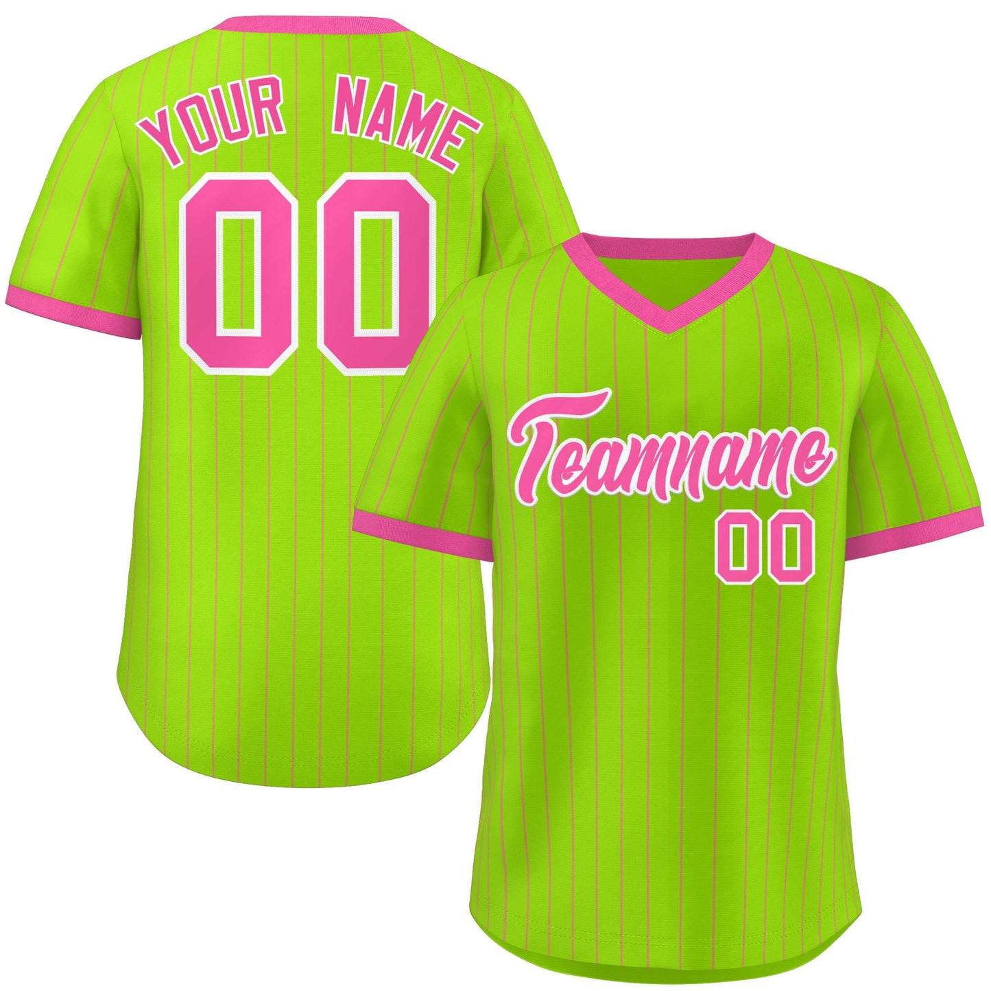 Custom Neon Green Pink Stripe Fashion Authentic Pullover Baseball Jersey