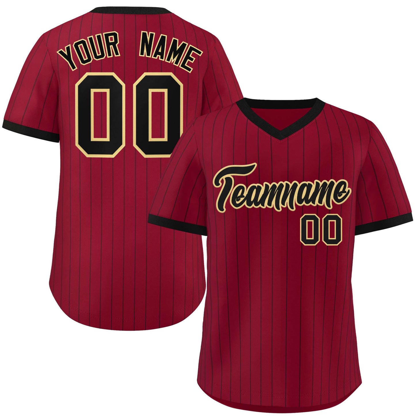 Custom Crimson Black Stripe Fashion Authentic Pullover Baseball Jersey