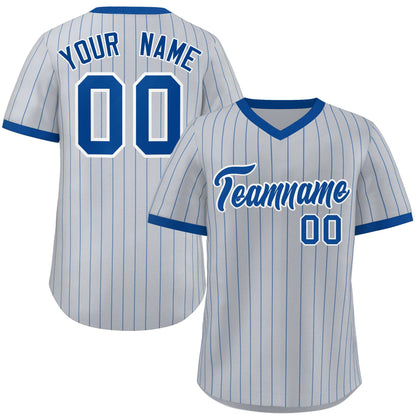 Custom Gray Royal Stripe Fashion Authentic Pullover Baseball Jersey