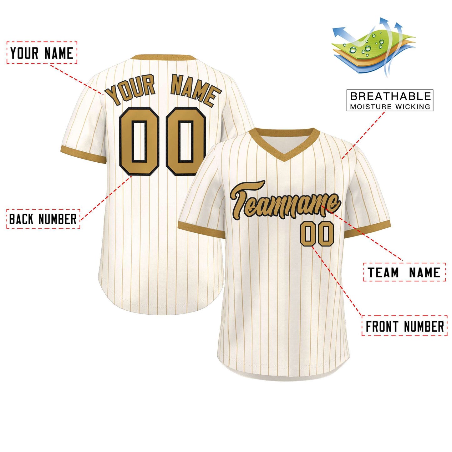 Custom Cream Old Gold Stripe Fashion Authentic Pullover Baseball Jersey