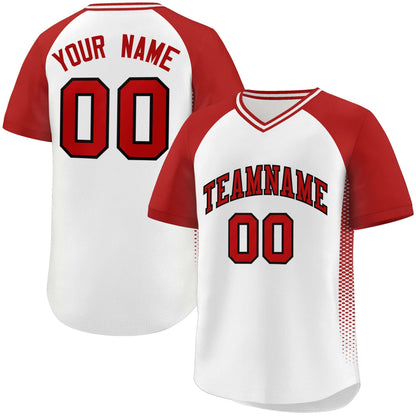 Custom White Red Raglan Sleeves Side Spot Authentic Pullover Baseball Jersey