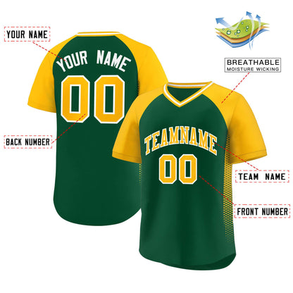 Custom Green Gold Raglan Sleeves Side Spot Authentic Pullover Baseball Jersey