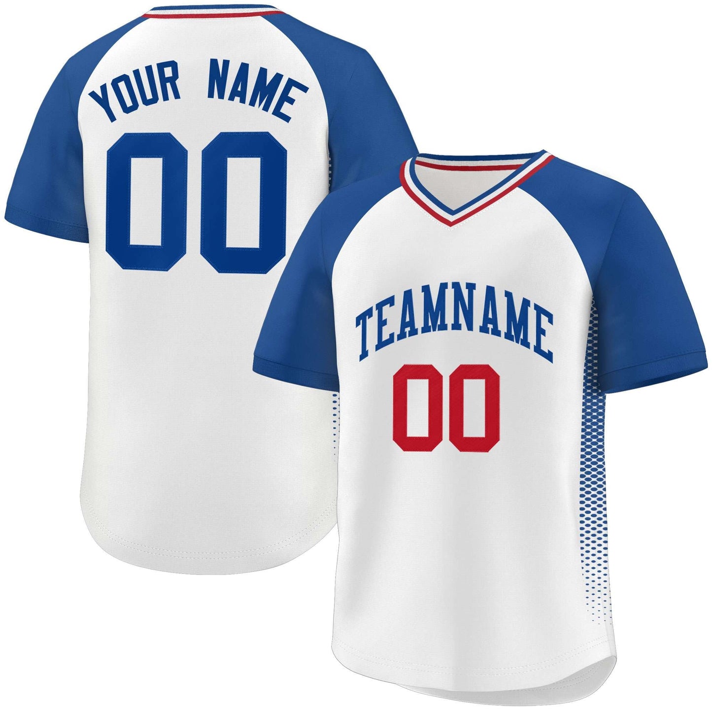 Custom White Royal Raglan Sleeves Side Spot Authentic Pullover Baseball Jersey