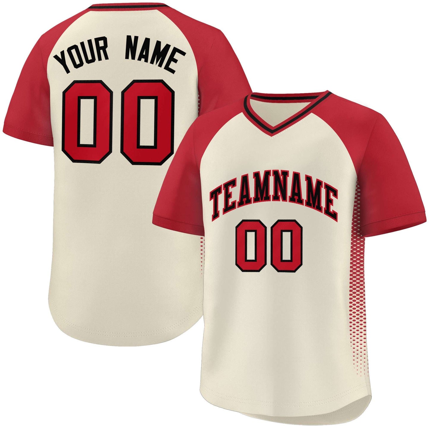 Custom Cream Red Raglan Sleeves Side Spot Authentic Pullover Baseball Jersey