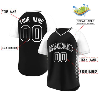 Custom Black White Raglan Sleeves Side Spot Authentic Pullover Baseball Jersey