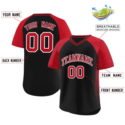 Custom Black Red Raglan Sleeves Side Spot Authentic Pullover Baseball Jersey