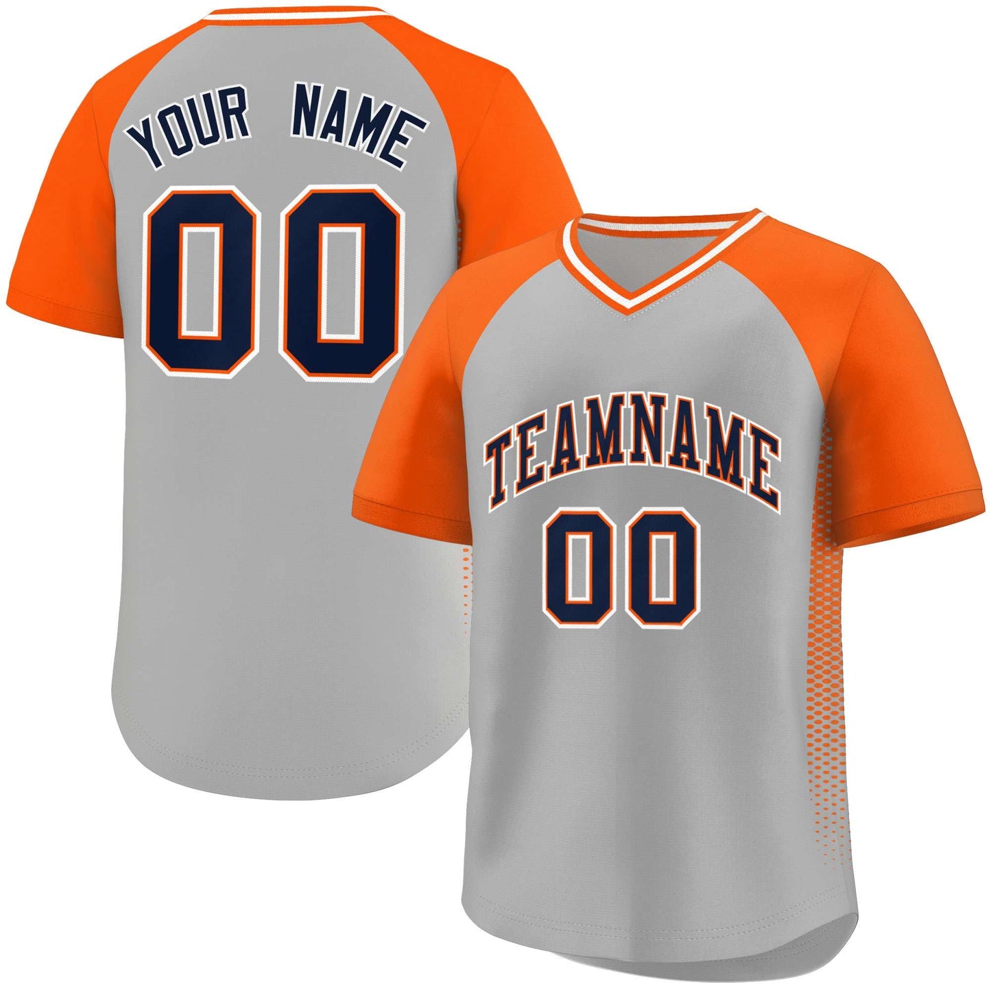 Custom Gray Orange Raglan Sleeves Side Spot Authentic Pullover Baseball Jersey