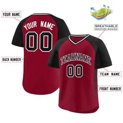 Custom Crimson Black Raglan Sleeves Side Spot Authentic Pullover Baseball Jersey