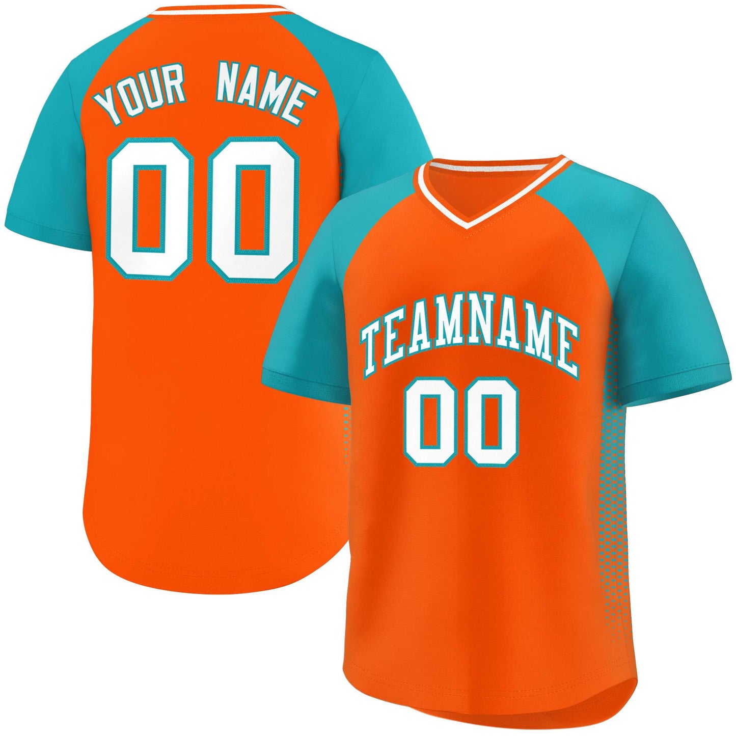 Custom Orange Aqua Raglan Sleeves Side Spot Authentic Pullover Baseball Jersey