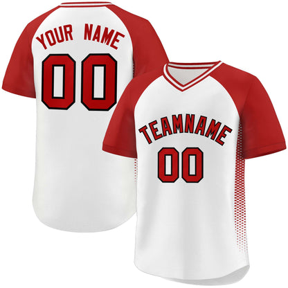 Custom White Red Raglan Sleeves Side Spot Authentic Pullover Baseball Jersey