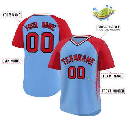 Custom Light Blue Red Raglan Sleeves Side Spot Authentic Pullover Baseball Jersey