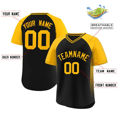 Custom Black Gold Raglan Sleeves Side Spot Authentic Pullover Baseball Jersey