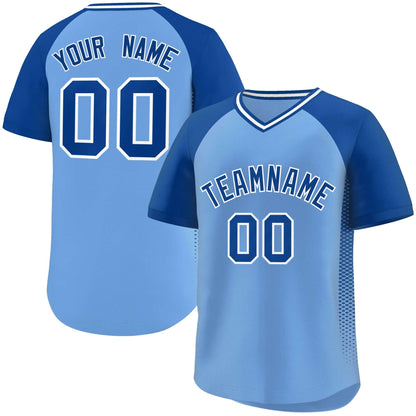 Custom Light Blue Royal Raglan Sleeves Side Spot Authentic Pullover Baseball Jersey