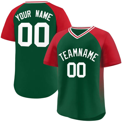 Custom Green Red Raglan Sleeves Side Spot Authentic Pullover Baseball Jersey