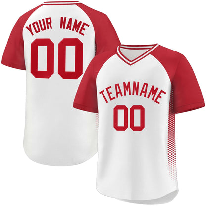 Custom White Red Raglan Sleeves Side Spot Authentic Pullover Baseball Jersey