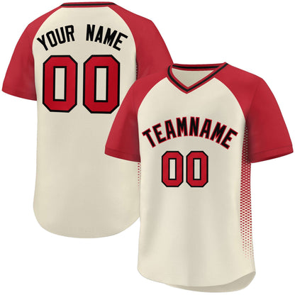 Custom Cream Red Raglan Sleeves Side Spot Authentic Pullover Baseball Jersey