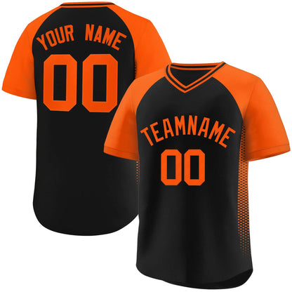 Custom Black Orange Raglan Sleeves Side Spot Authentic Pullover Baseball Jersey