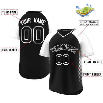 Custom Black White Raglan Sleeves Side Spot Authentic Pullover Baseball Jersey