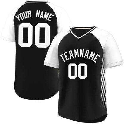 Custom Black White Raglan Sleeves Side Spot Authentic Pullover Baseball Jersey