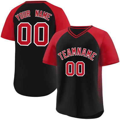 Custom Black Red Raglan Sleeves Side Spot Authentic Pullover Baseball Jersey