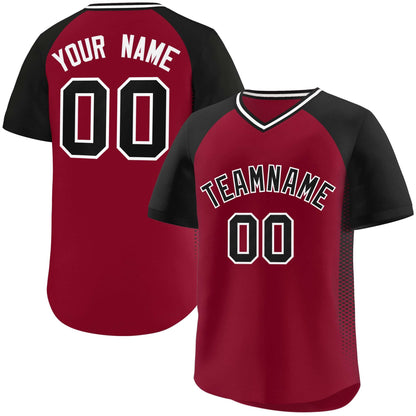 Custom Crimson Black Raglan Sleeves Side Spot Authentic Pullover Baseball Jersey