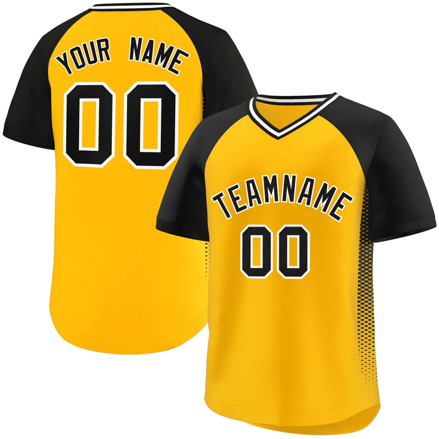 Custom Yellow Black Raglan Sleeves Side Spot Authentic Pullover Baseball Jersey