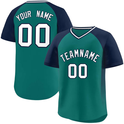 Custom Aqua Navy Raglan Sleeves Side Spot Authentic Pullover Baseball Jersey