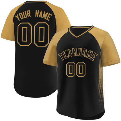 Custom Black Old Gold Raglan Sleeves Side Spot Authentic Pullover Baseball Jersey