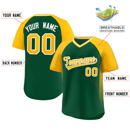 Custom Green Gold Raglan Sleeves Side Spot Authentic Pullover Baseball Jersey