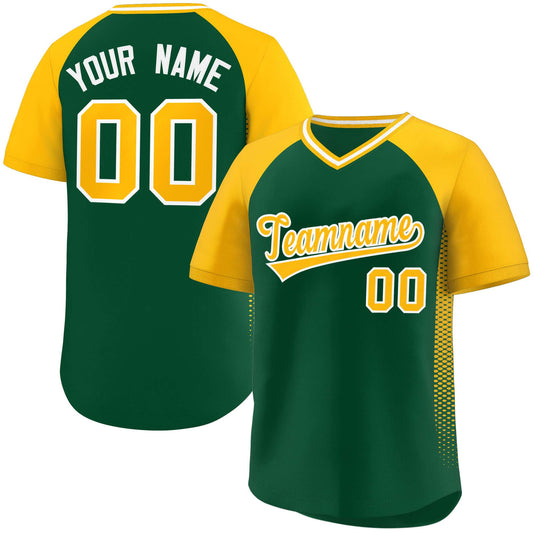 Custom Green Gold Raglan Sleeves Side Spot Authentic Pullover Baseball Jersey