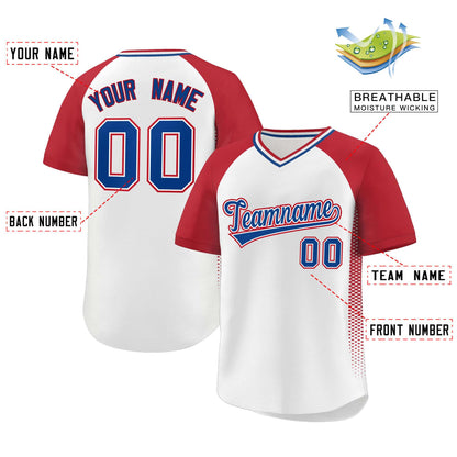 Custom White Red Raglan Sleeves Side Spot Authentic Pullover Baseball Jersey