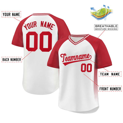 Custom White Red Raglan Sleeves Side Spot Authentic Pullover Baseball Jersey