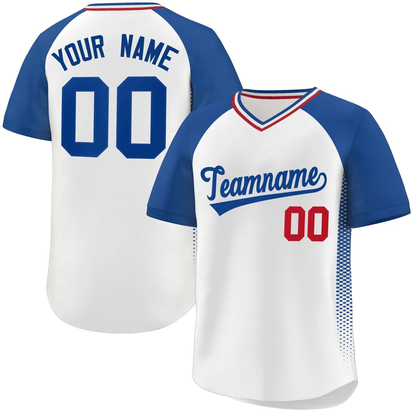 Custom White Royal Raglan Sleeves Side Spot Authentic Pullover Baseball Jersey