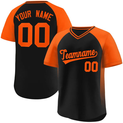 Custom Black Orange Raglan Sleeves Side Spot Authentic Pullover Baseball Jersey