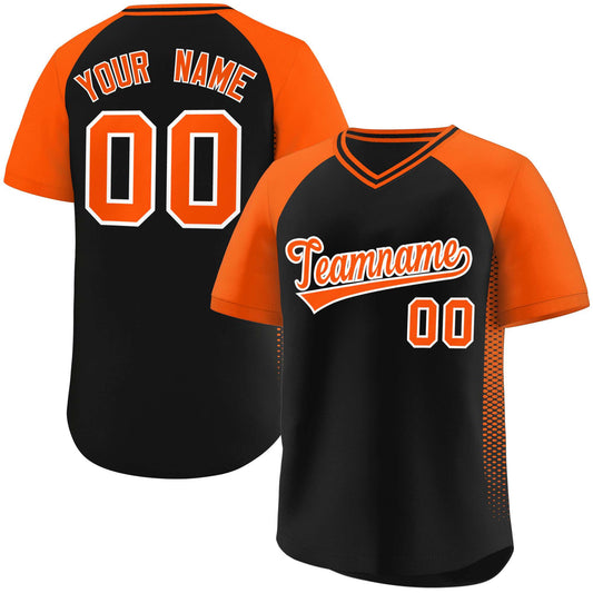 Custom Black Orange Raglan Sleeves Side Spot Authentic Pullover Baseball Jersey